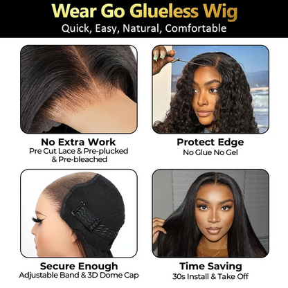 Sale Happening Now:86%OFF🔥Pre-Cut Lace Kinky Straight 360 Full Lace Frontal Glueless Wig With Invisi Drawstring Pre Plucked Human Hair Wig