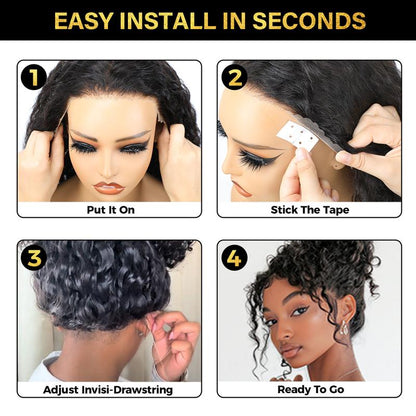 Sale Happening Now:86%OFF🔥Pre-Cut Lace Kinky Straight 360 Full Lace Frontal Glueless Wig With Invisi Drawstring Pre Plucked Human Hair Wig