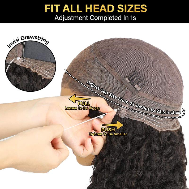 Sale Happening Now:86%OFF🔥Pre-Cut Lace Kinky Straight 360 Full Lace Frontal Glueless Wig With Invisi Drawstring Pre Plucked Human Hair Wig