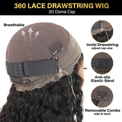 Sale Happening Now:86%OFF🔥Pre-Cut Lace Kinky Straight 360 Full Lace Frontal Glueless Wig With Invisi Drawstring Pre Plucked Human Hair Wig