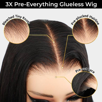 Sale Happening Now:86%OFF🔥Pre-Cut Lace Kinky Straight 360 Full Lace Frontal Glueless Wig With Invisi Drawstring Pre Plucked Human Hair Wig